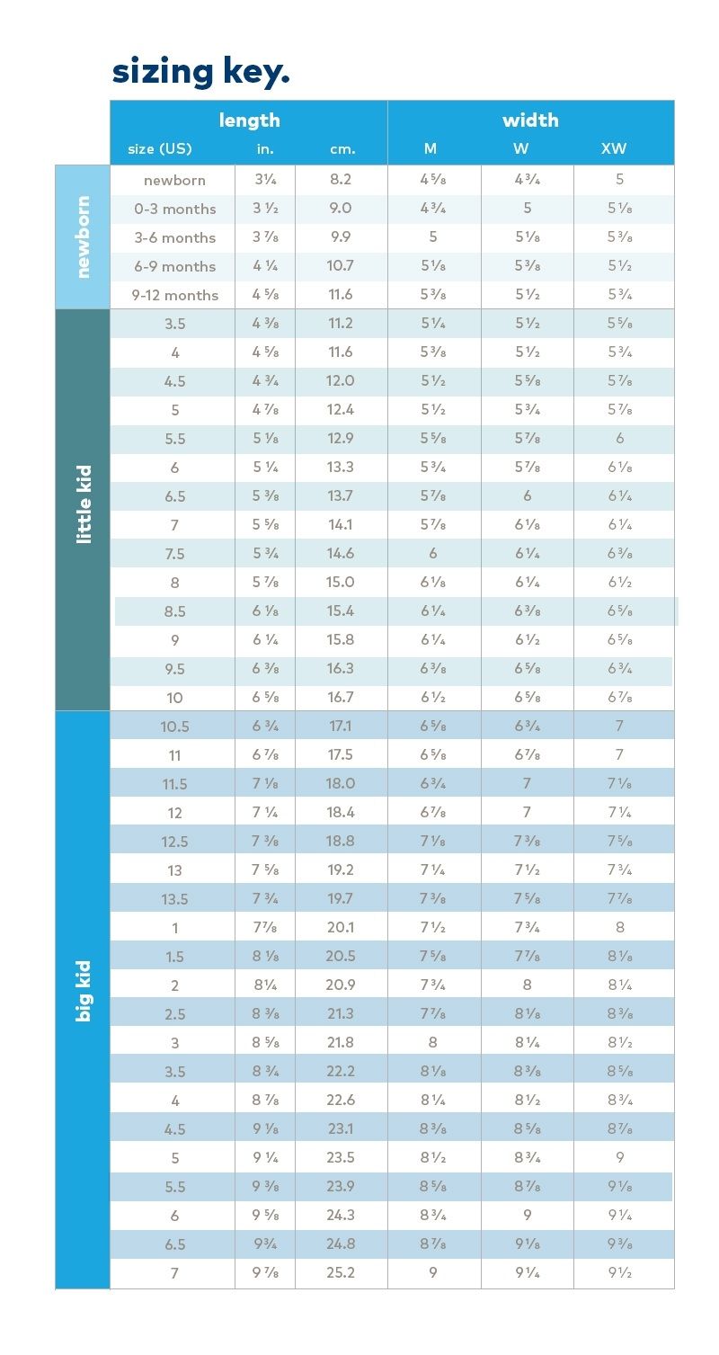 Kids' Shoe Size Chart Stride Rite in Foot Width Chart24411 Shoe