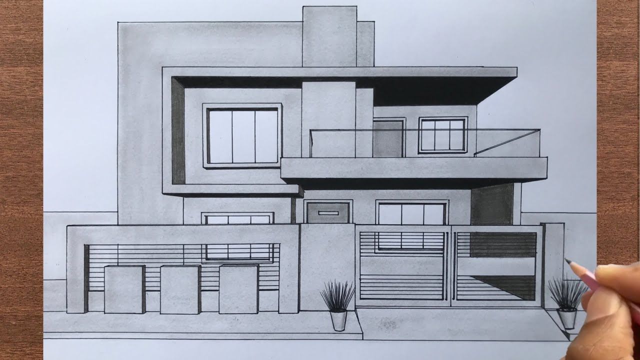 How to Draw a House in 1 Point Perspective | Simple house drawing ...