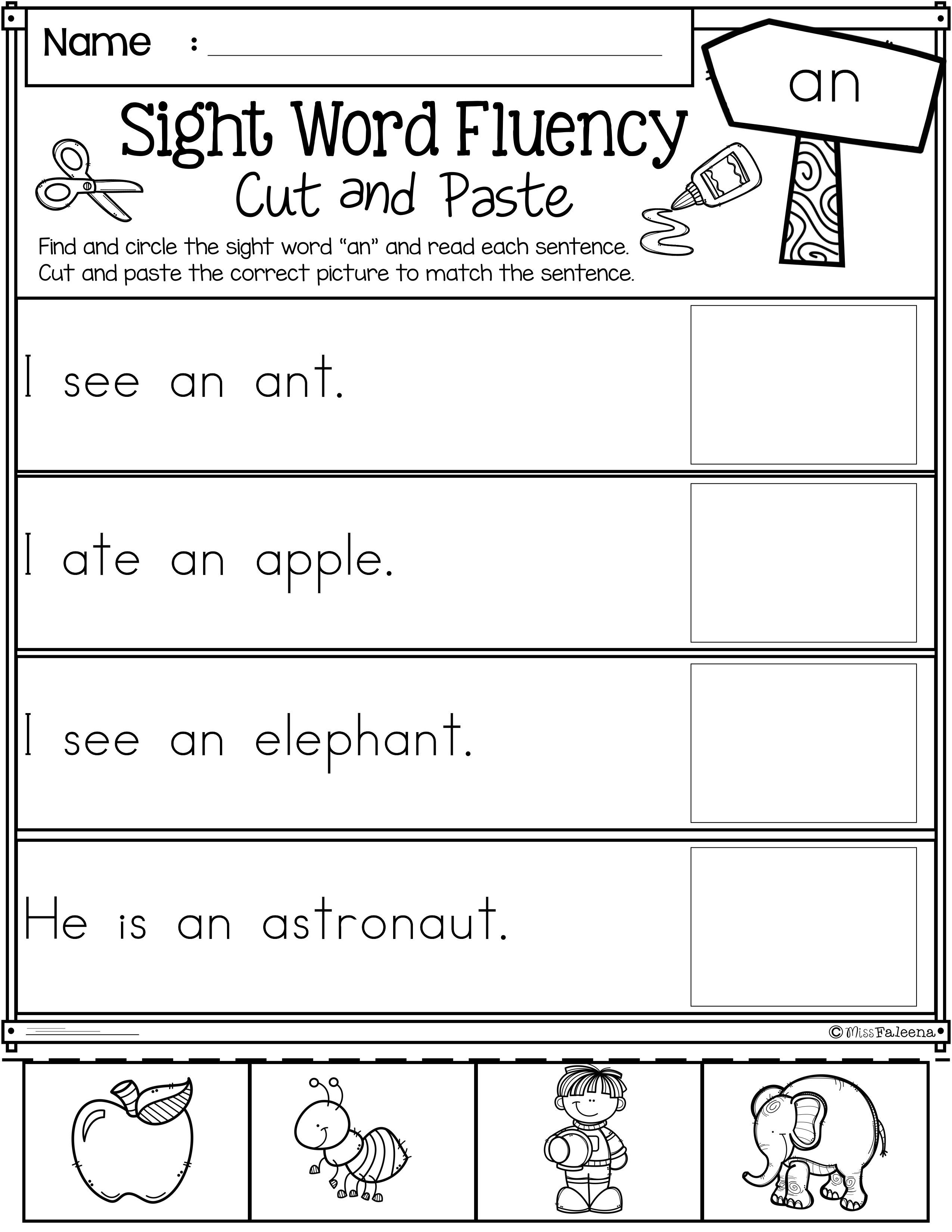 Kindergarten Cut And Paste Sentence Worksheets Shawn Woodard's