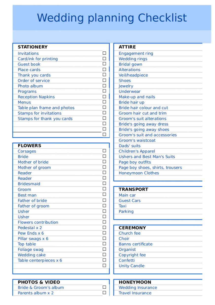 32+ Detailed wedding checklist excel ideas