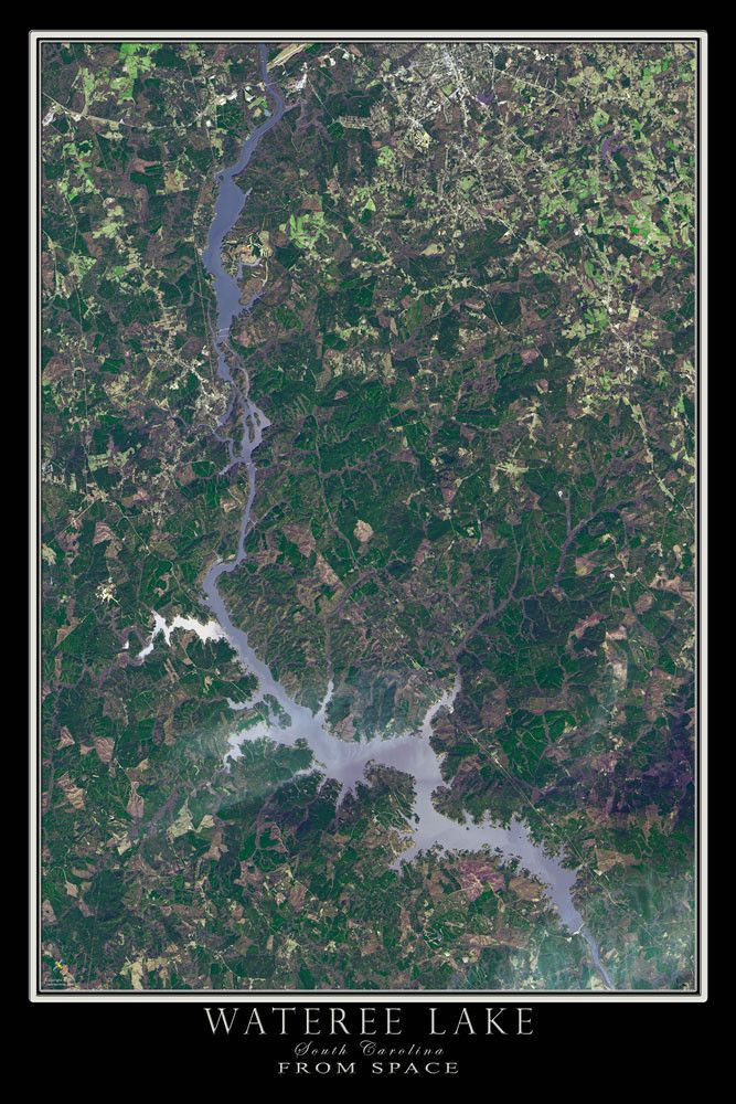 The Lake Wateree South Carolina Satellite Poster Map | Map poster, Lake ...