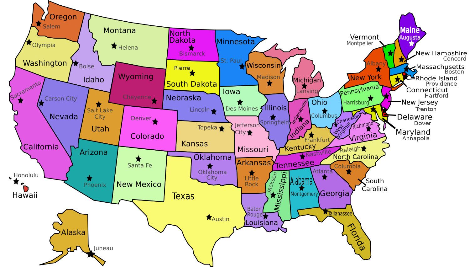 Printable Map Of Usa With Capitals