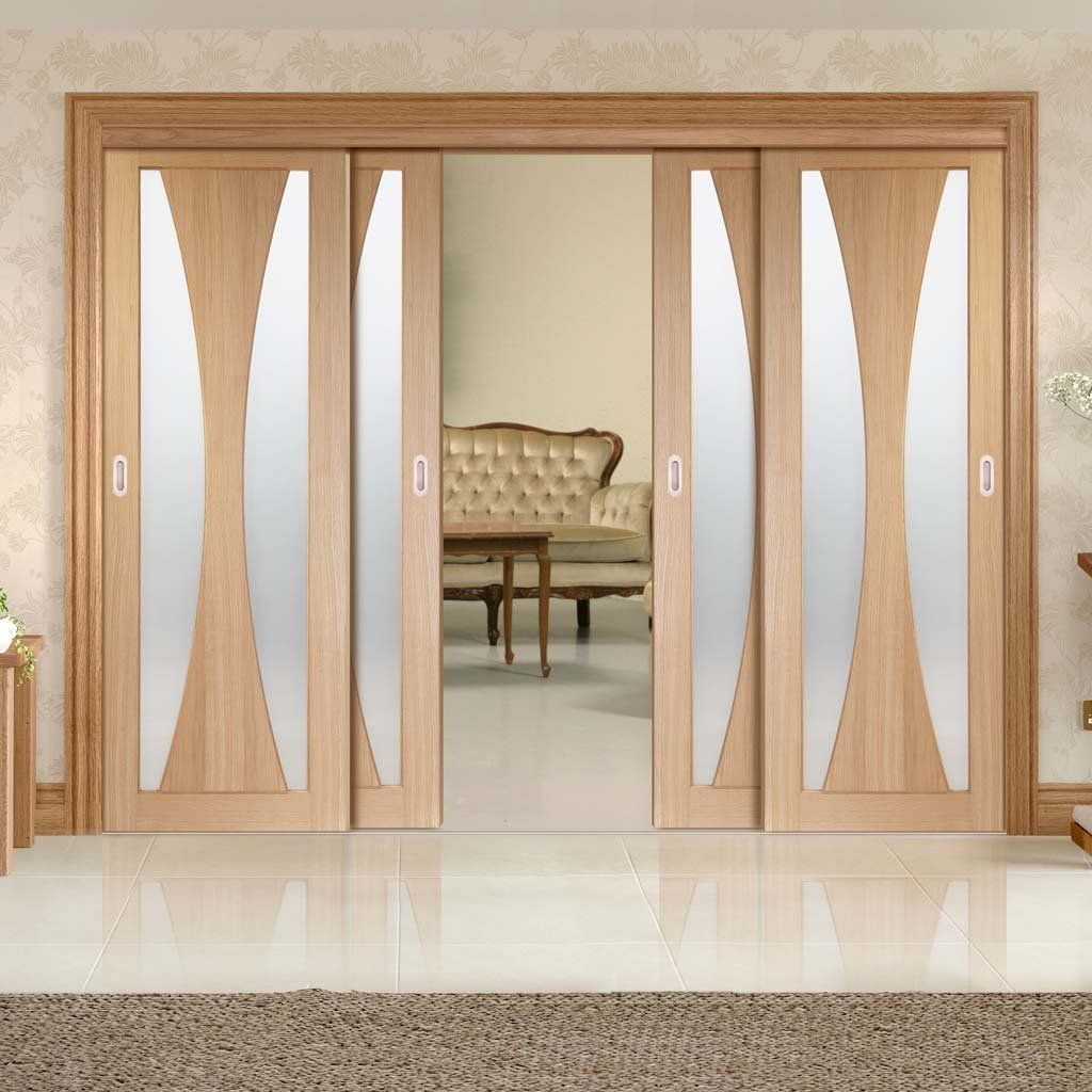 Thruslide Verona Oak - 4 Sliding Doors and Frame Kit - Obscure Glass ...