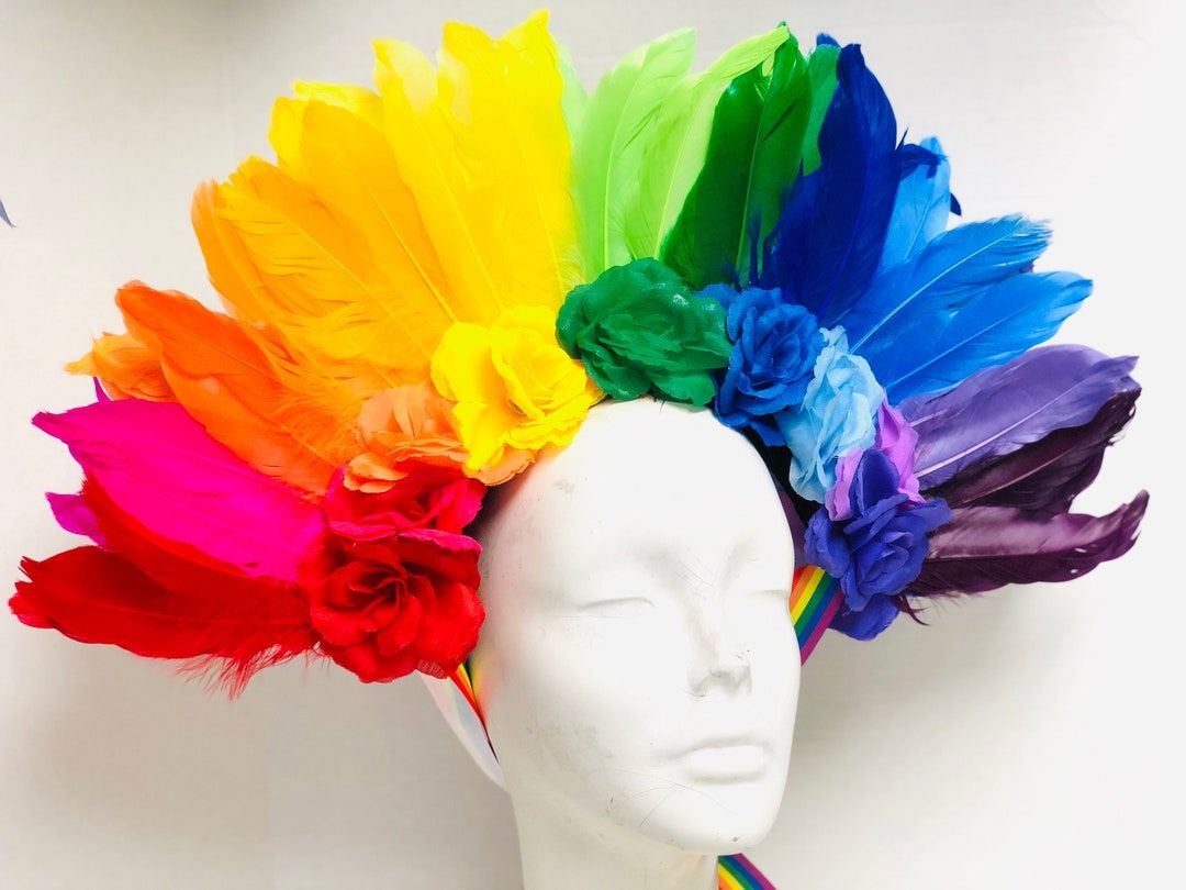 PRIDE Feather Headdress Rainbow Headpiece PRIDE Flowers Headband LGBTQ ...