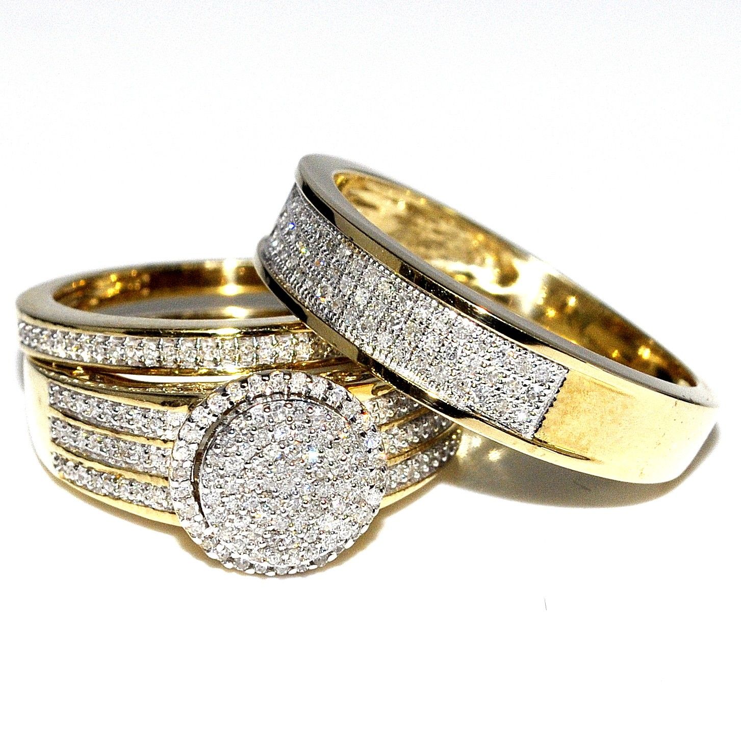 His and Her Bridal Rings Set Trio 0.65ct 10K Yellow Gold