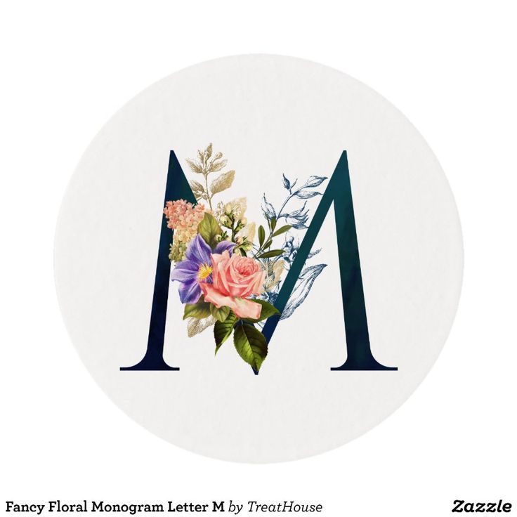 Fancy Floral Monogram Letter M Edible Frosting Rounds | Zazzle | Floral ...