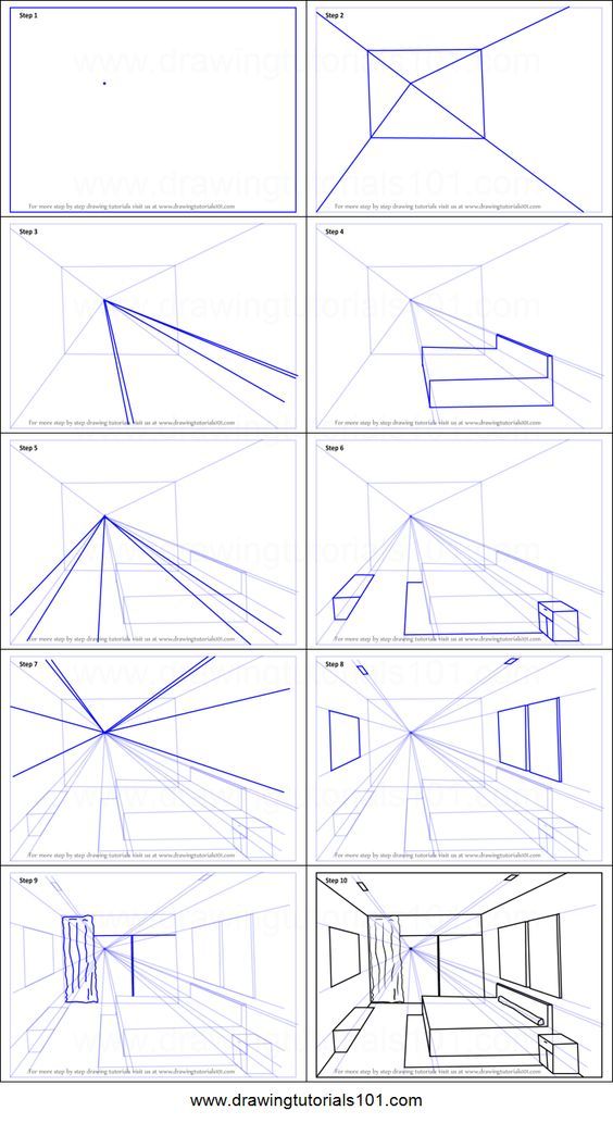 How to Draw One Point Perspective Bedroom printable step by step ...