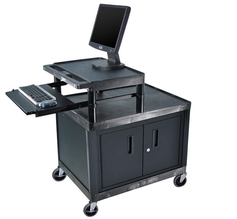 Luxor OHT42PSC-B Luxor Black Mobile Presentation Cart With Cabinet ...