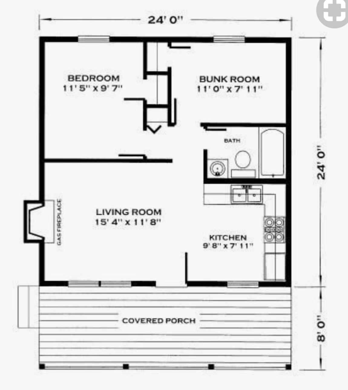 24x24 simple plan Cabin floor plans, Small house plans