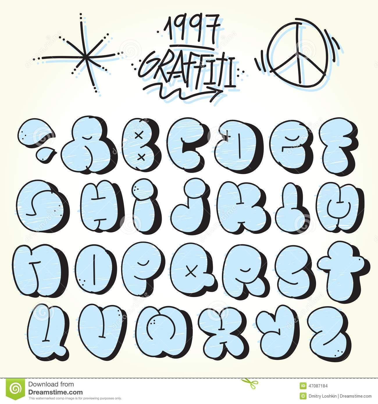 Graffiti bubble vector font Graffiti Alphabet Styles, Graffiti ...