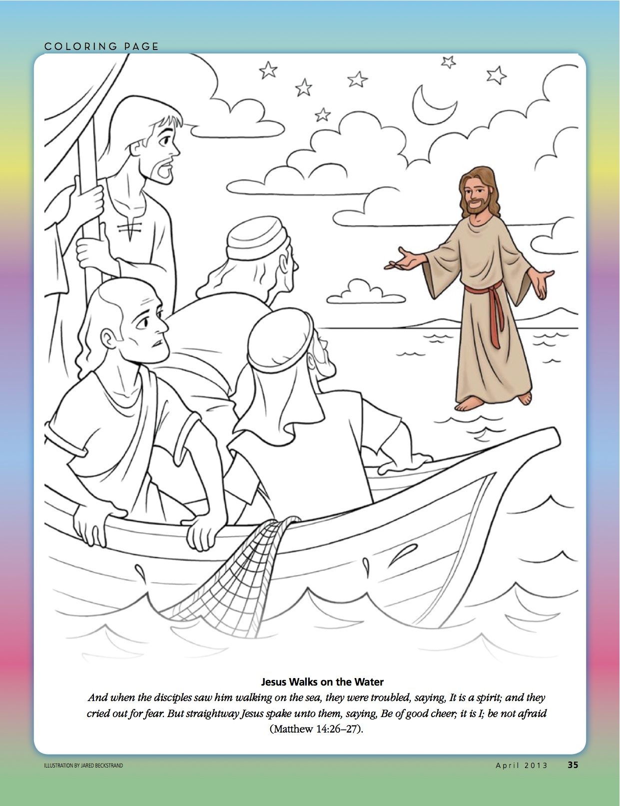 Another coloring page from the Friend! | Jesus walk on water, Bible ...