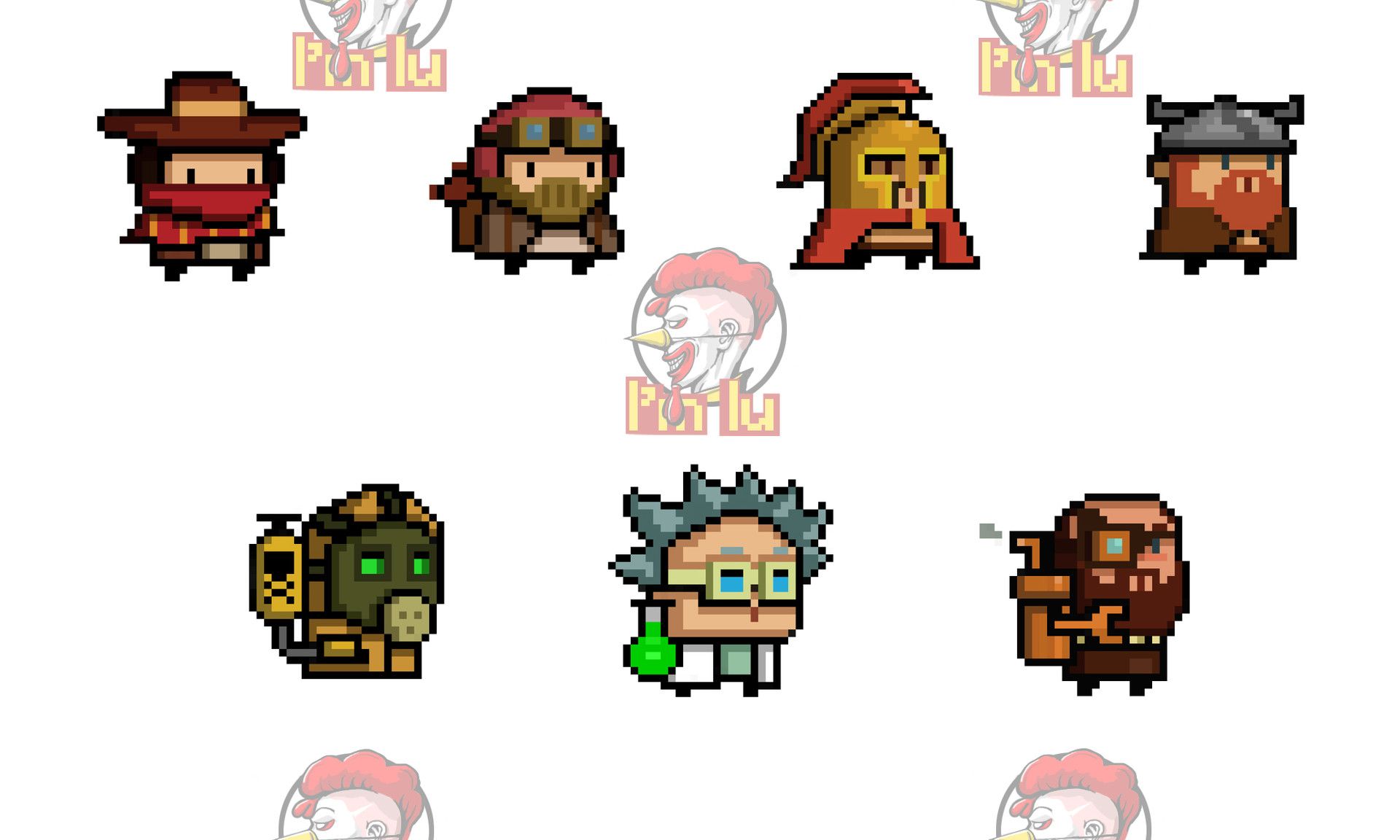 some pixel art style characters in different poses