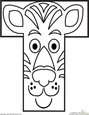 Preschool The Alphabet Animals Worksheets: Letter T Coloring Page ...