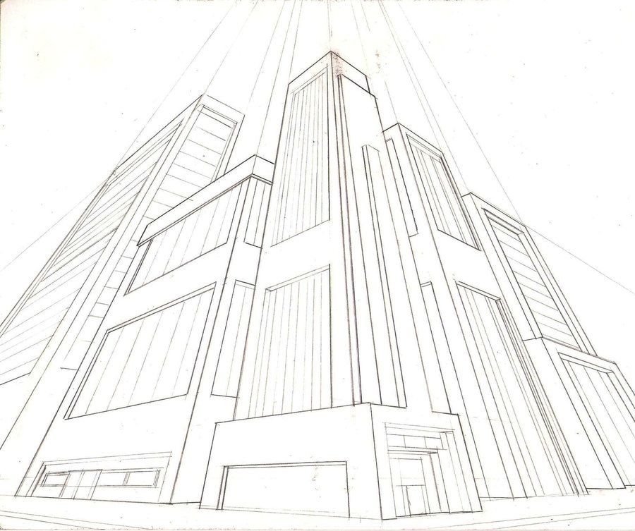 3 Point Perspective Drawing of Tall Building