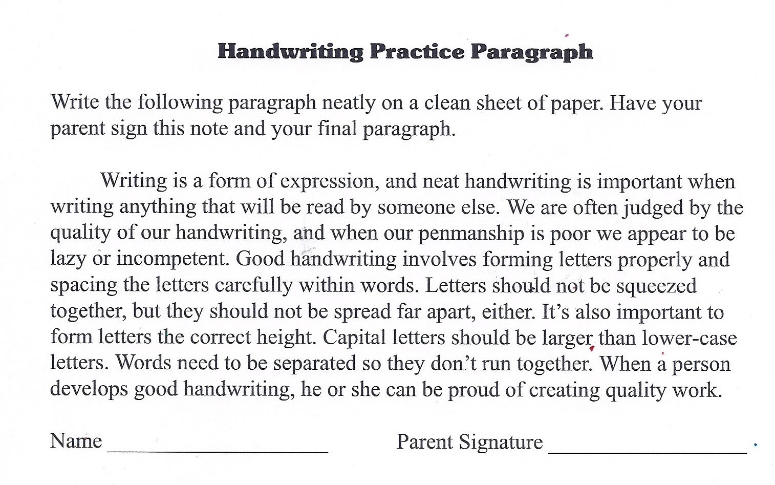 Paragraphs To Copy For Handwriting Practice