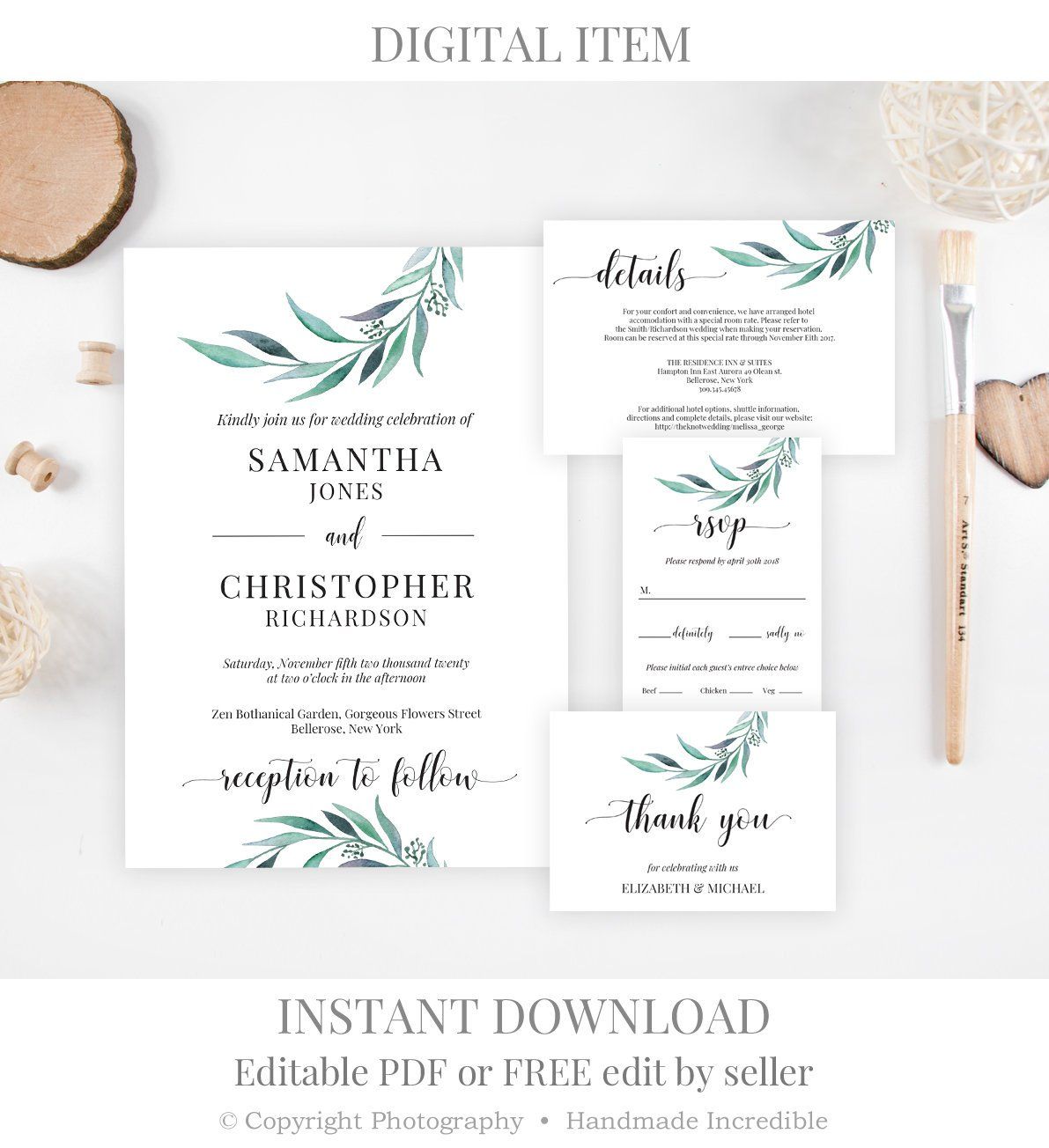 17+ Eucalyptus wedding invitation set info