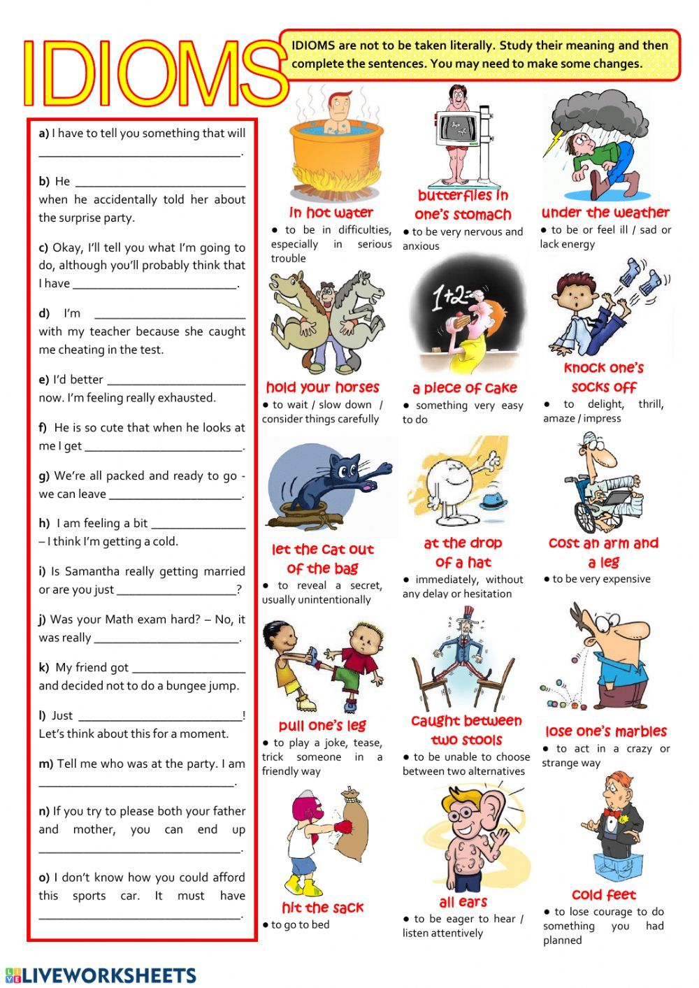 Idioms online exercise and pdf. You can do the exercises online or ...