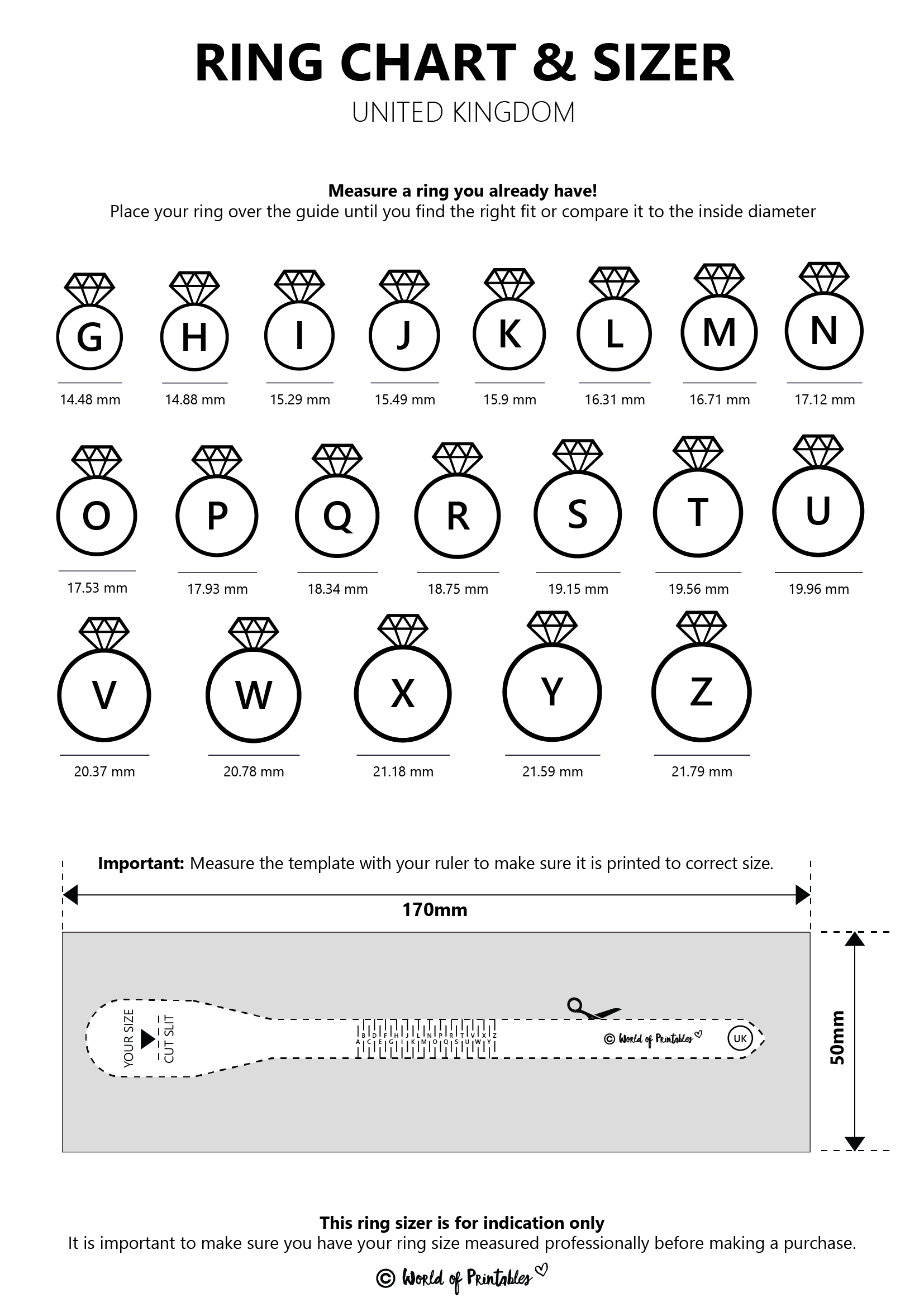 This Printable Ring Sizer UK is perfect if you need a British ring ...