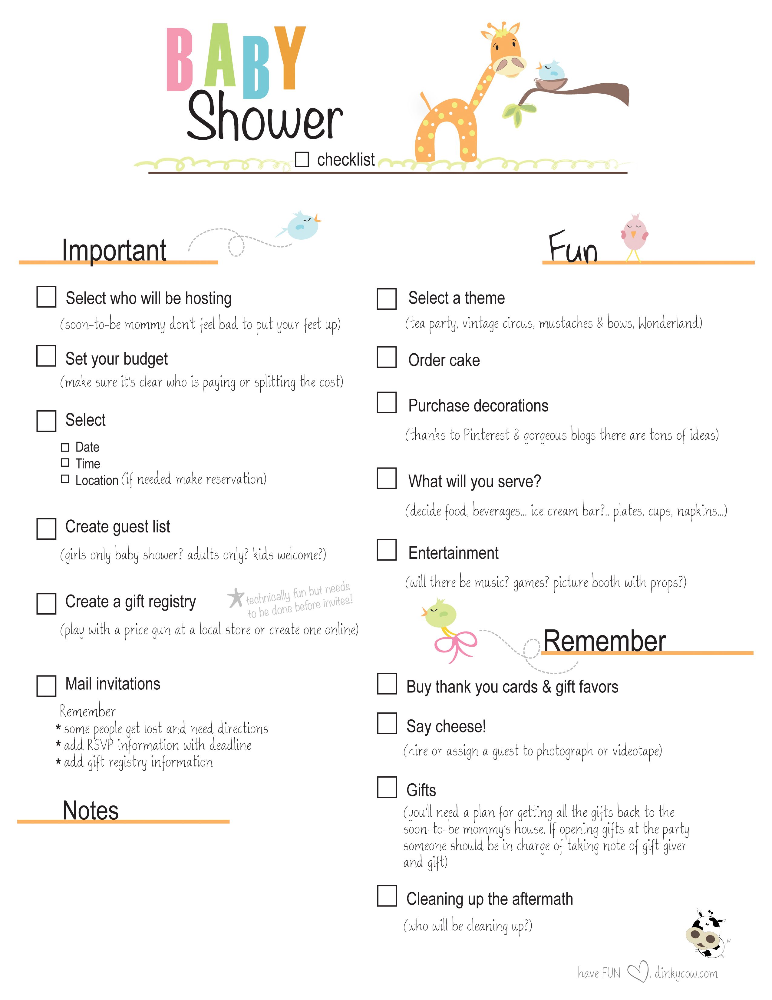 Baby Shower Checklist for Party Planning Dinky Cow Baby shower