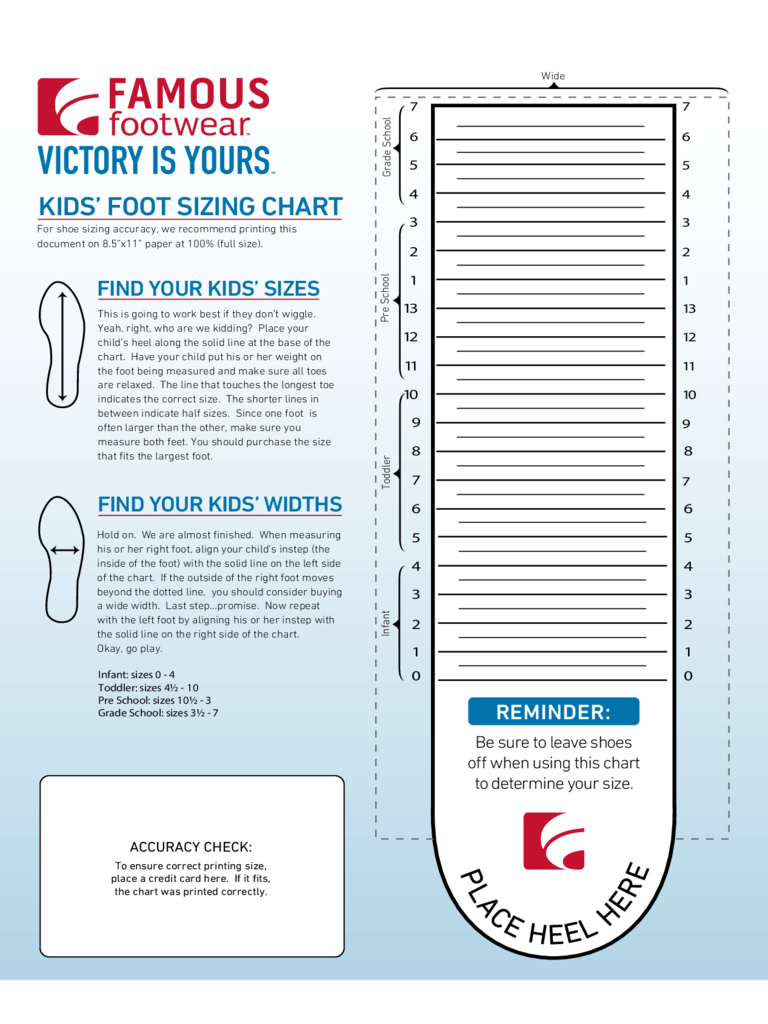 Free Printable Shoe Size Chart