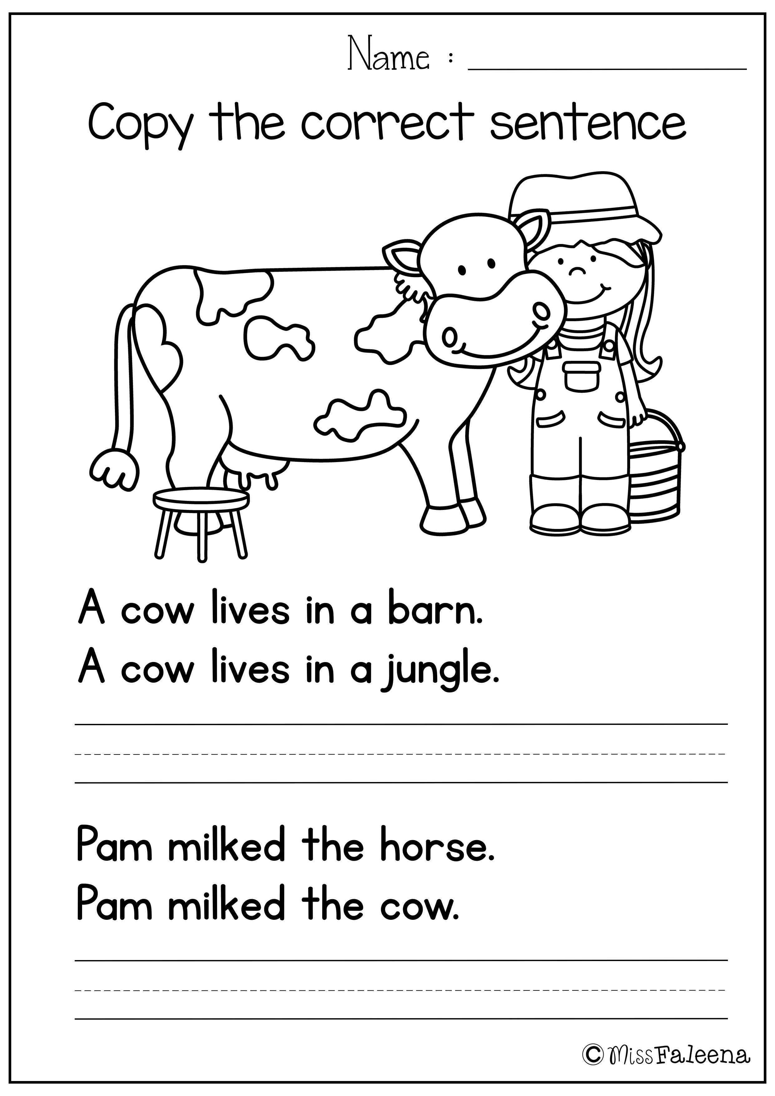 Free Sentence Writing ( copy the correct sentence) Kindergarten