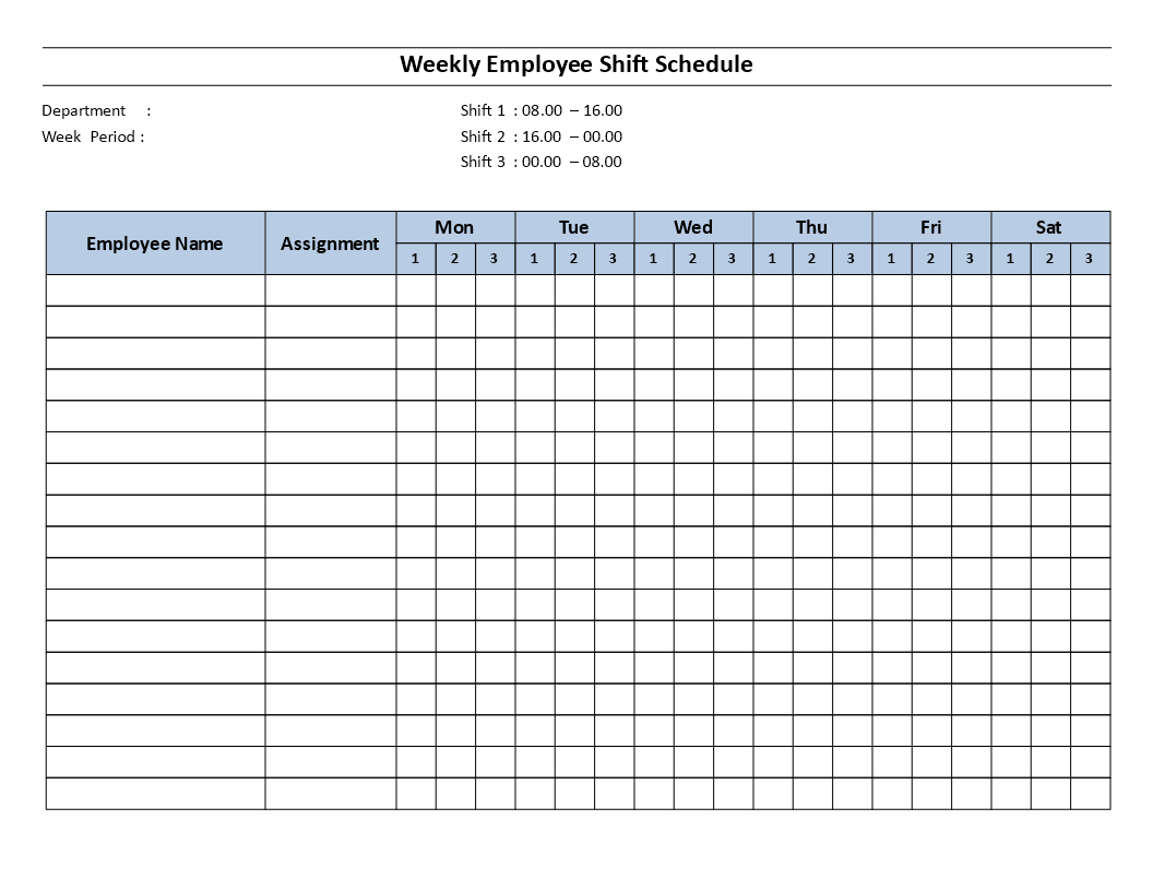 Weekly employee 8 hour shift schedule Mon to Sat - Download this free ... image.