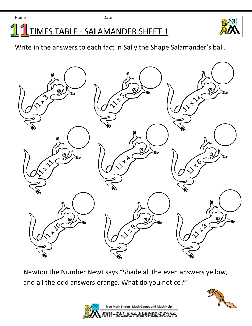 Salamander Math Worksheet