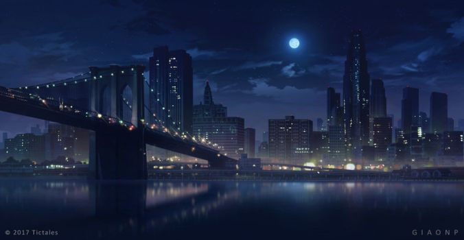 New York skyline_Night Visual Novel Background by giaonp Scenery