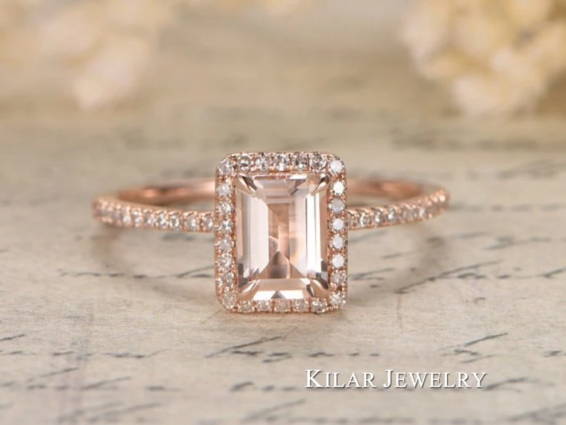 41+ Emerald cut morganite rose gold wedding set information