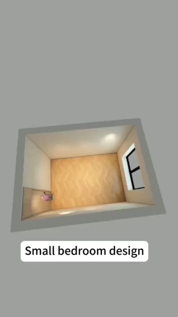 This may contain: an empty room with a small bed in the corner and a sign that says small bedroom design