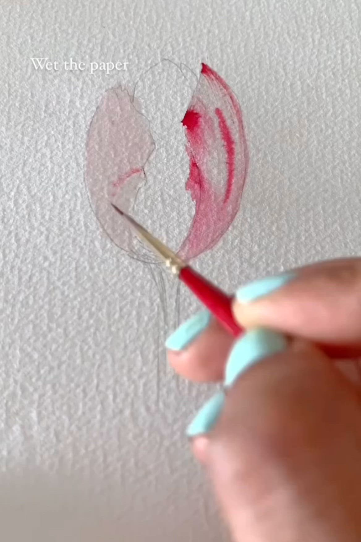 This may contain: a painting of a pink tulip with the words love written on it and an image of a single flower