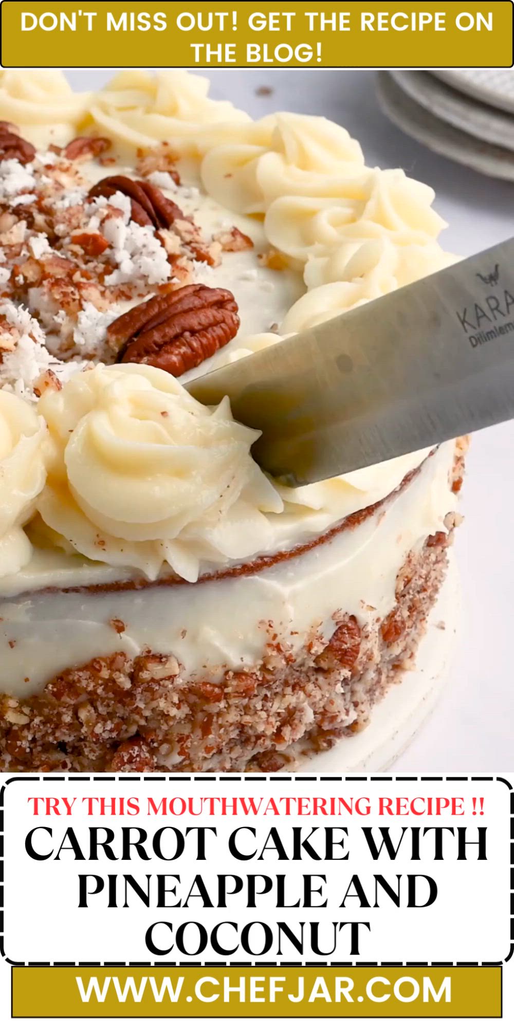 This contains: Enjoy the ultimate Carrot Cake with Pineapple and Coconut – a delightful blend of flavors and textures in every bite. Try this recipe today!