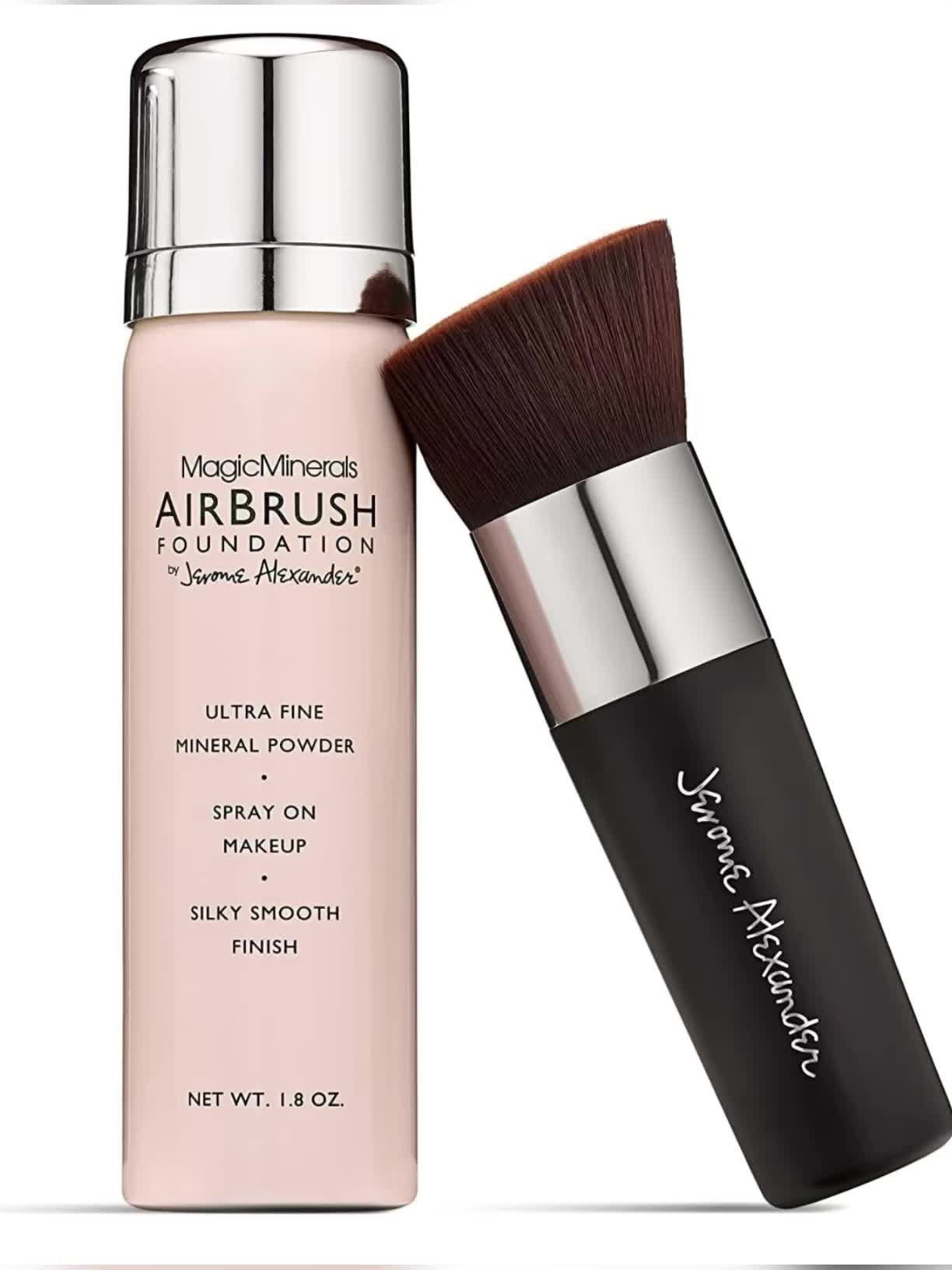 MagicMinerals AirBrush Foundation by Jerome Alexander – 2pc Set with Airbrush Foundation and Kabuki Brush - Spray Makeup with Anti-aging Ingredients for Smooth Radiant Skin (Light)