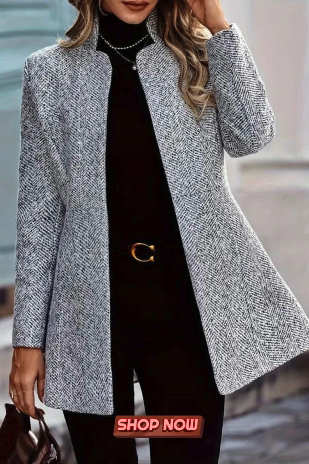 Open Front Textured Blazer, Elegant Long Sleeve Blazer For Office & Work