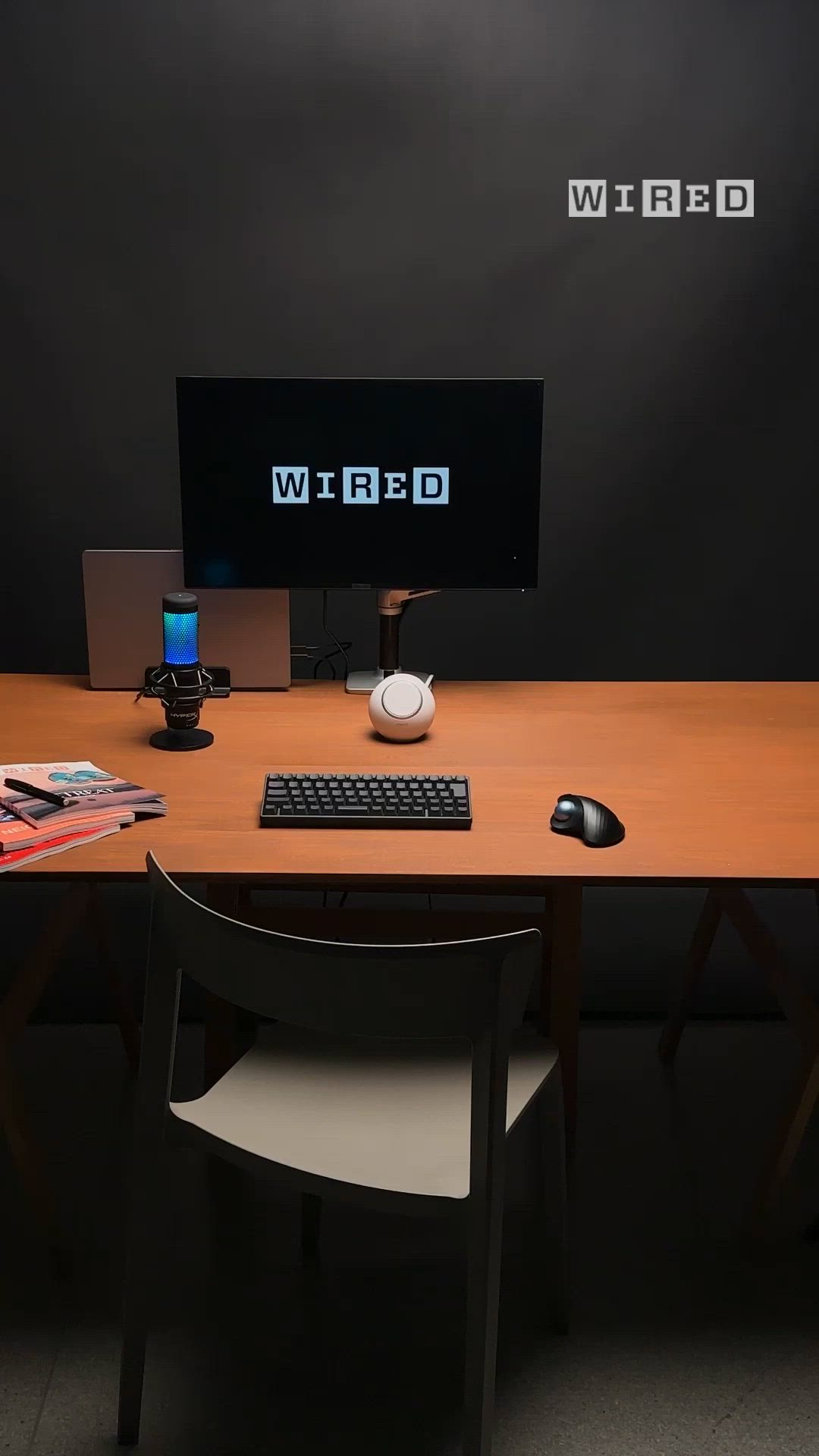 This may contain: a computer desk with a keyboard, mouse and monitor sitting on it's side