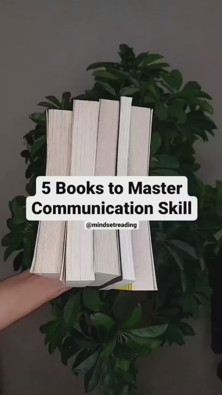 This may contain: there are five books stacked on top of each other with the words 5 books to master communication skill