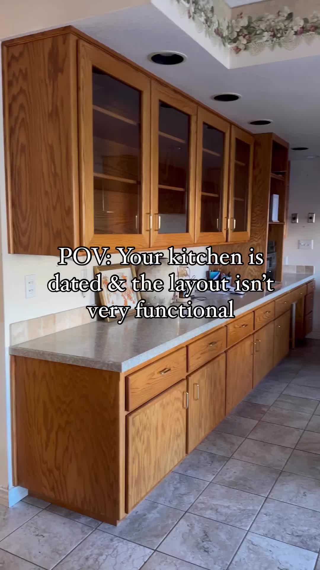 This may contain: the kitchen is dated & the layout isn't very functional - quote by bill gates