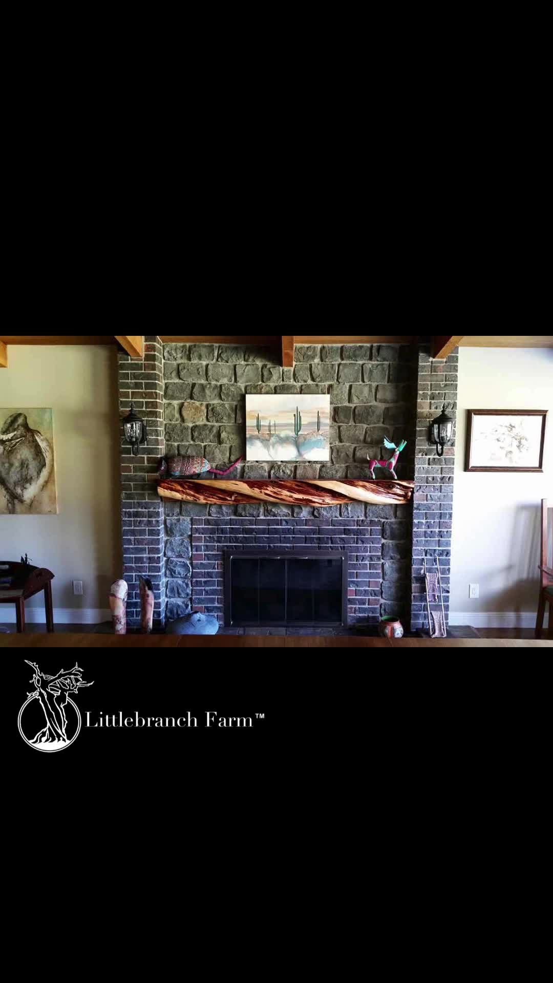 This contains: Different room scene with juniper log firplace mantels