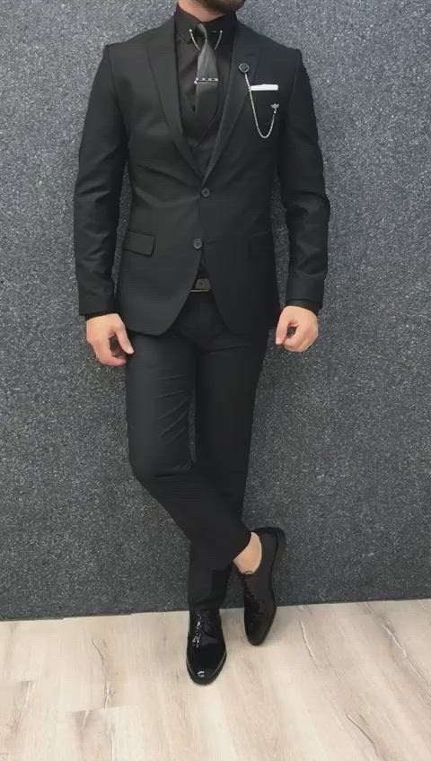 This contains an image of: Doral Black Slim Fit Suit – BOJONI