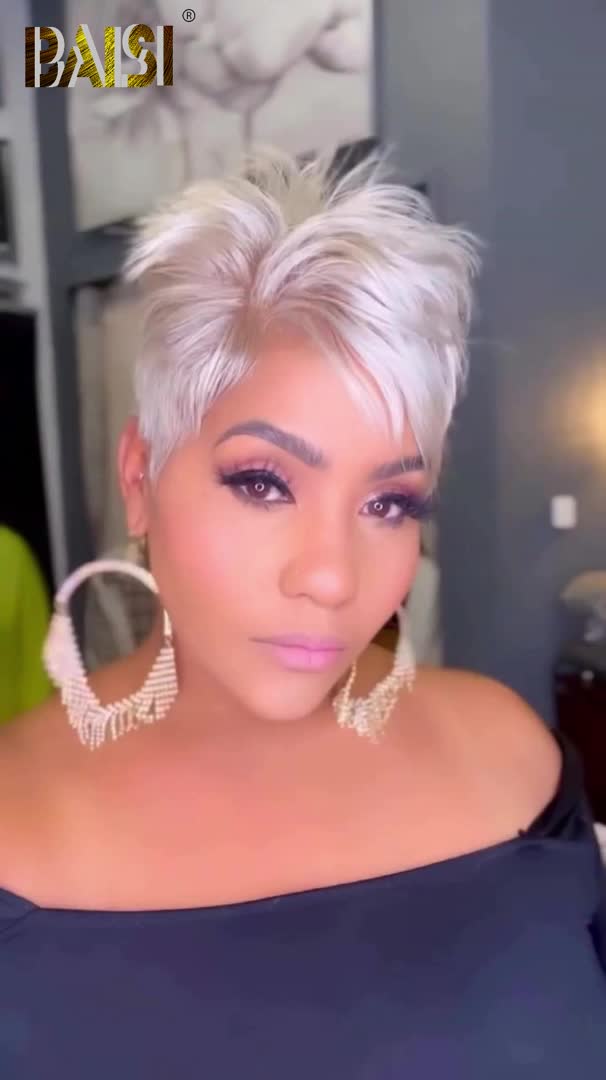 100% Human Hair SLICK BACK SHORT CUT CUTE CURL Pixie Cut Wig with Pre-Plucked hairline. Wig Type:4x4 Lace Wig/13*1*6 T Part Wig,  short pixie cut wigs for african american density 180%. luvmehair short wigs  Finger Wave With Honey Blonde Pixie Lace WigBaisi Hair