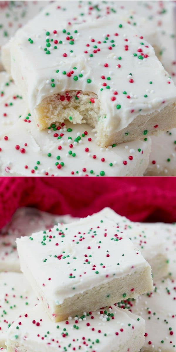 This may contain: two pictures with the words holiday sugar cookie bars