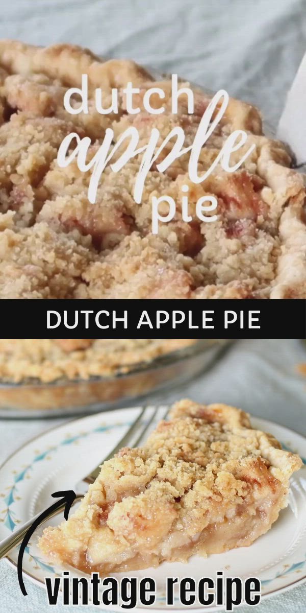 This may contain: an apple pie on a plate with the words dutch apple pie above it