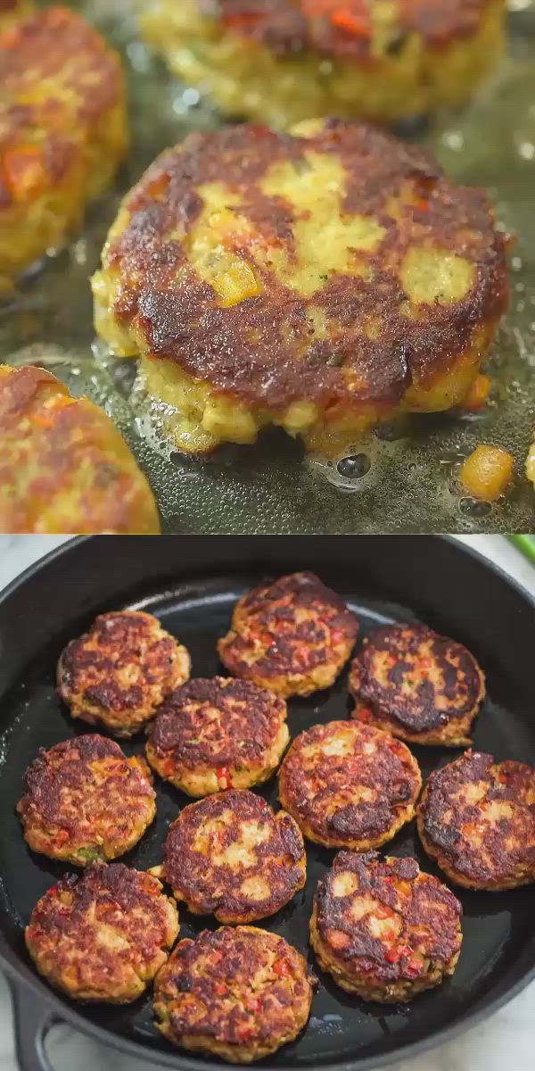 This may contain: salmon patties in a cast iron skillet with text overlay that reads how to make salmon patties