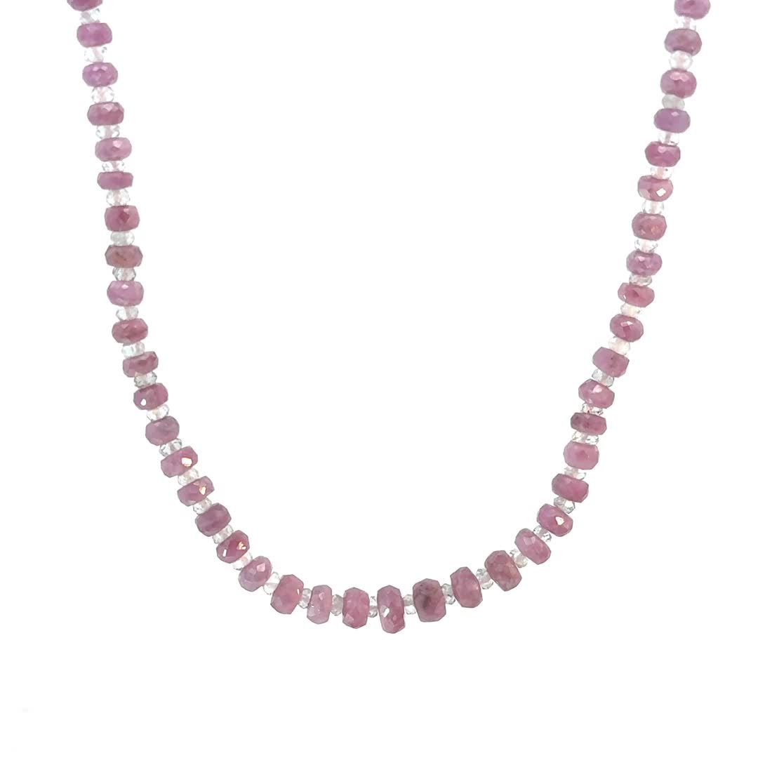 Step into a world of enchanting elegance with our Sapphire & Aquamarine Beaded Strand Necklace . Featuring a string of delicately faceted Genuine Pink Sapphires and Aquamarine beads, this necklace captures the essence of soft, romantic charm. Each bead shimmers with a subtle glow, adding a touch of whimsy and sophistication to your look. Perfect for layering or wearing solo so whether you're dressing up for a special event or adding a hint of color to your everyday ensemble, this piece brings a 