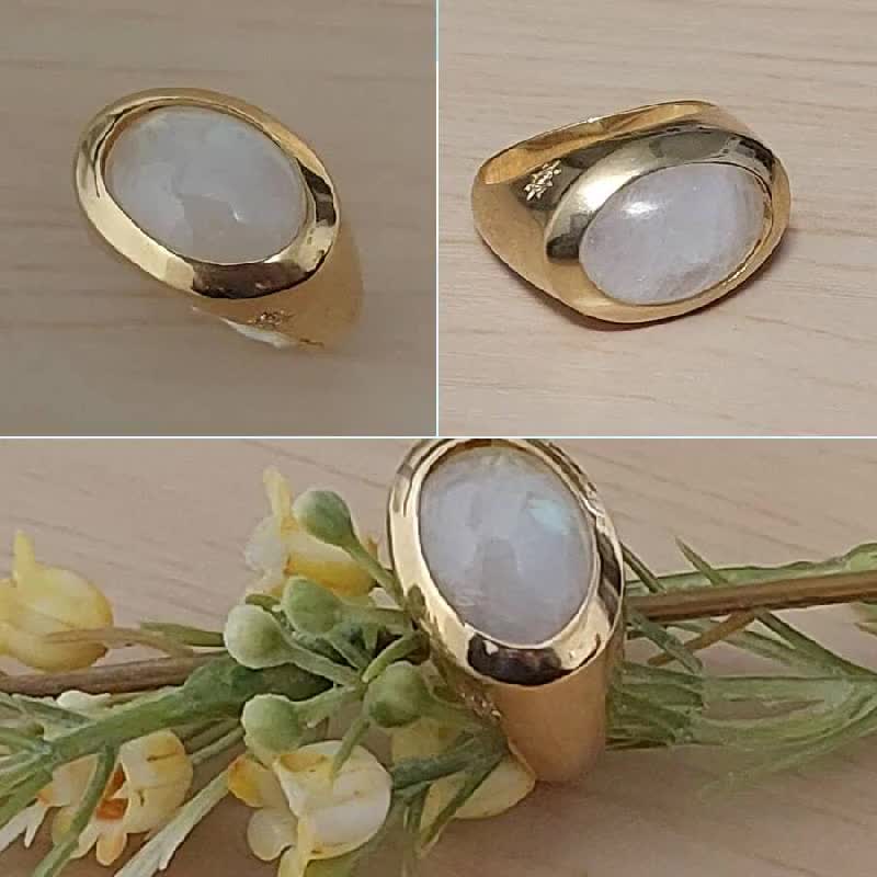 June Birthstone Moonstone Ring, Gold Statement Ring, June Birthday Gift for Women, Big Solitaire Oval Real Monstone Gemstone Ring, New Ring.