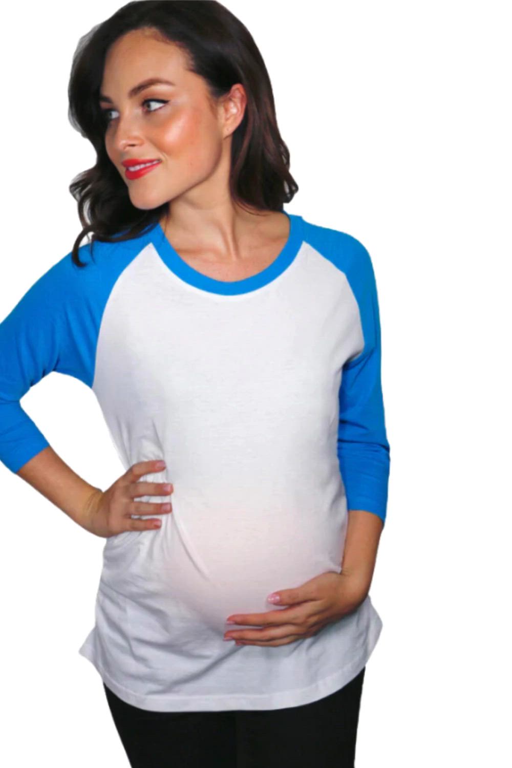 Embrace style and comfort with our Maternity Raglan Long Sleeve tee! Designed for pregnant girls, this simple and minimalistic graphic raglan tee is light, weighty, and tailored for your baby bump's ultimate comfort. Moms-to-be can enjoy both comfort and style with this wardrobe essential. Searching for an affordable and cute gift idea for a pregnant lady? Look no further – buy this long sleeve tee shirt and let the expecting mommas shine! 🌟🤰 #MaternityStyle