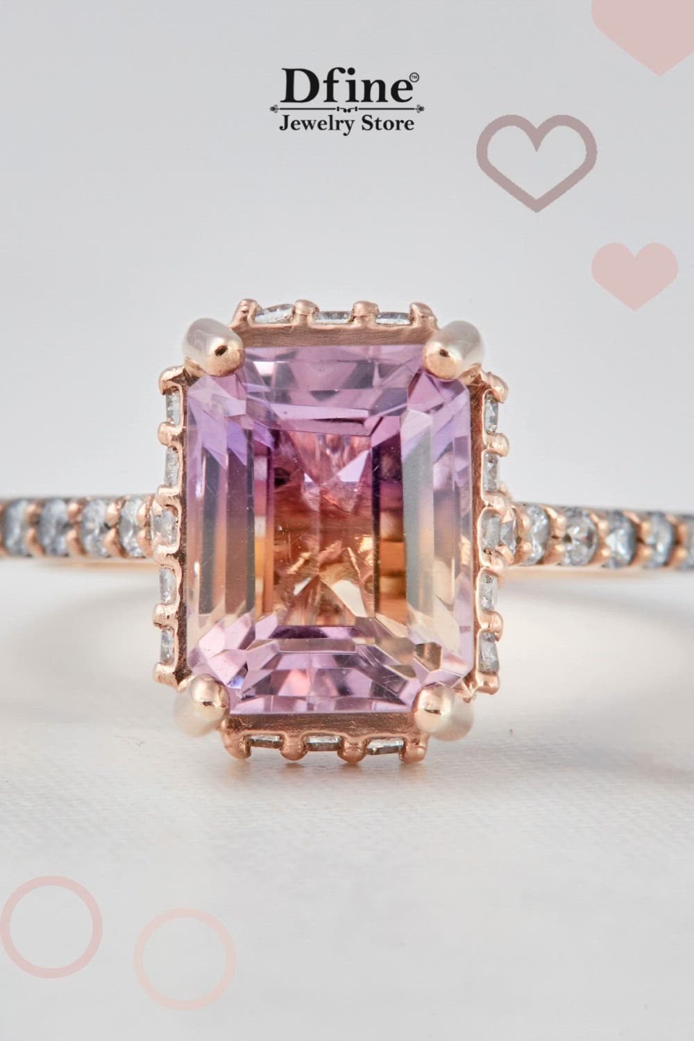 This contains: Engagement Ring for Women, Ametrine Gemstone, Cocktail Party Statement Jewelry, Emerald Cut, Wedding Anniversary Gift for Her, Trendy Stylish Dream Fashion Aesthetic Jewelry