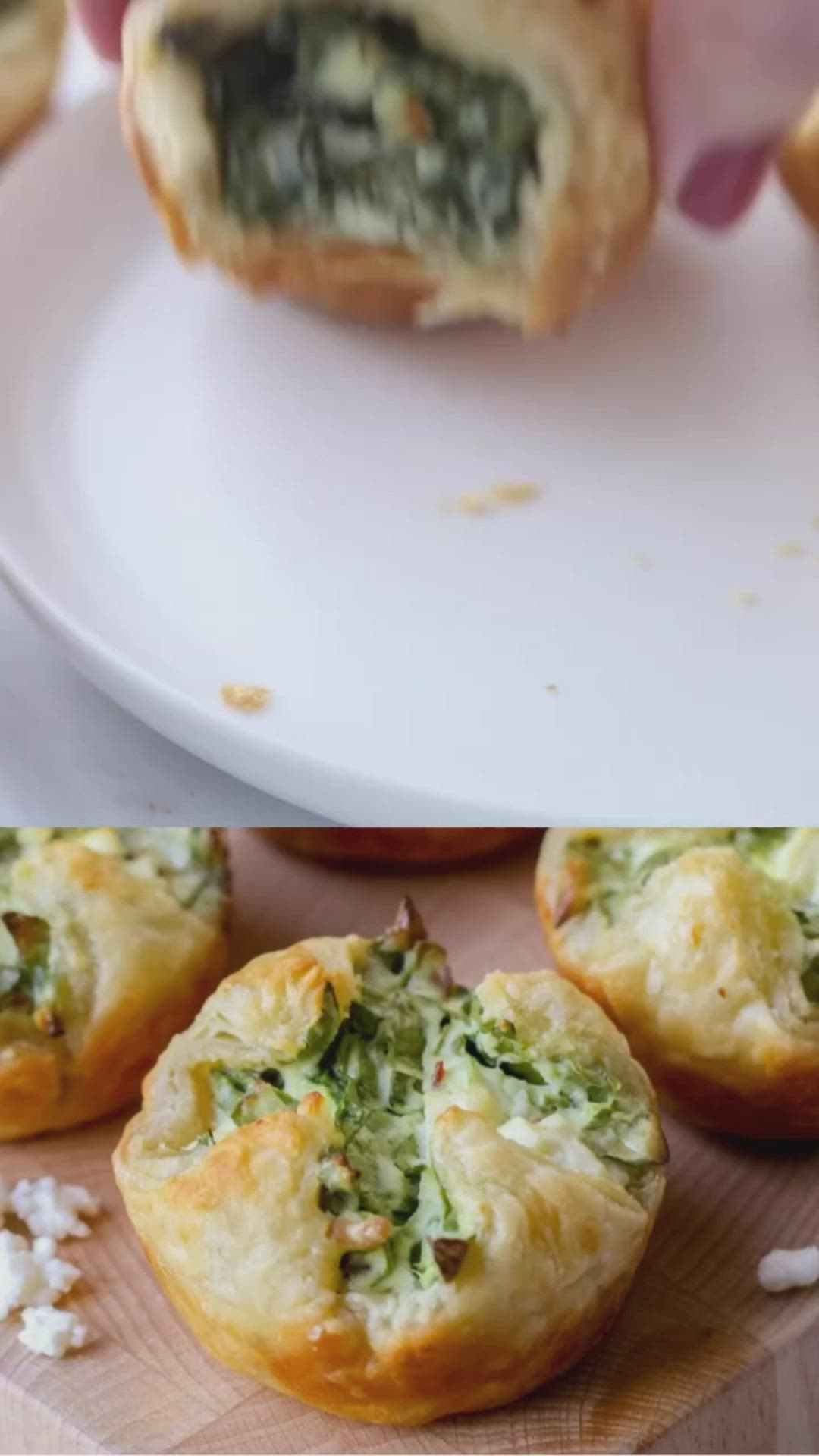 This may contain: spinach puffs on a plate with the words spinach puffs above them