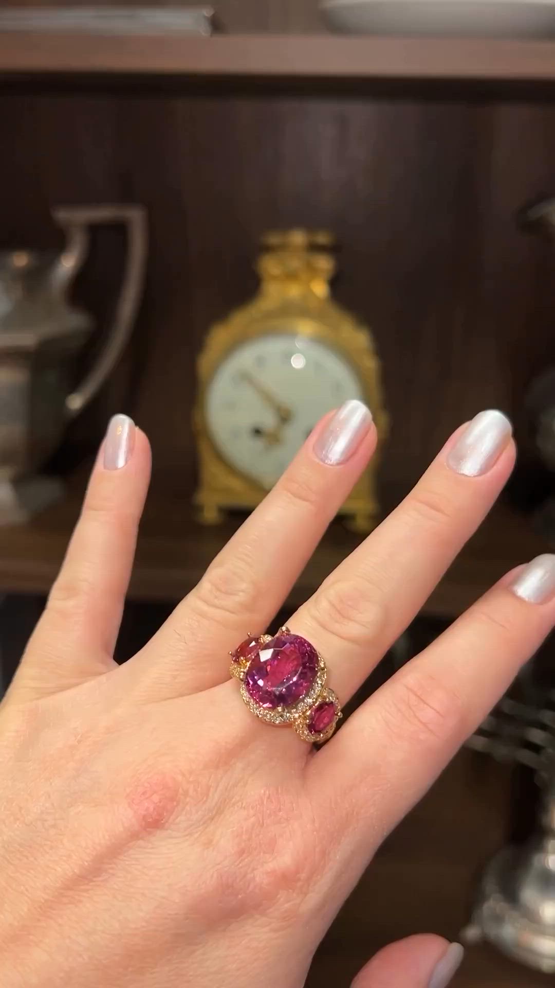 Indulge in the opulence of our Estate 18K Yellow Gold Cocktail Ring, adorned with a dazzling 6.00 TCW Rubellite and 0.70 TCW Diamonds. This piece radiates timeless glamour and sophistication. Elevate your jewelry collection with this show-stopping beauty! #GlamorousJewels #LuxuryFashion #DiamondRing