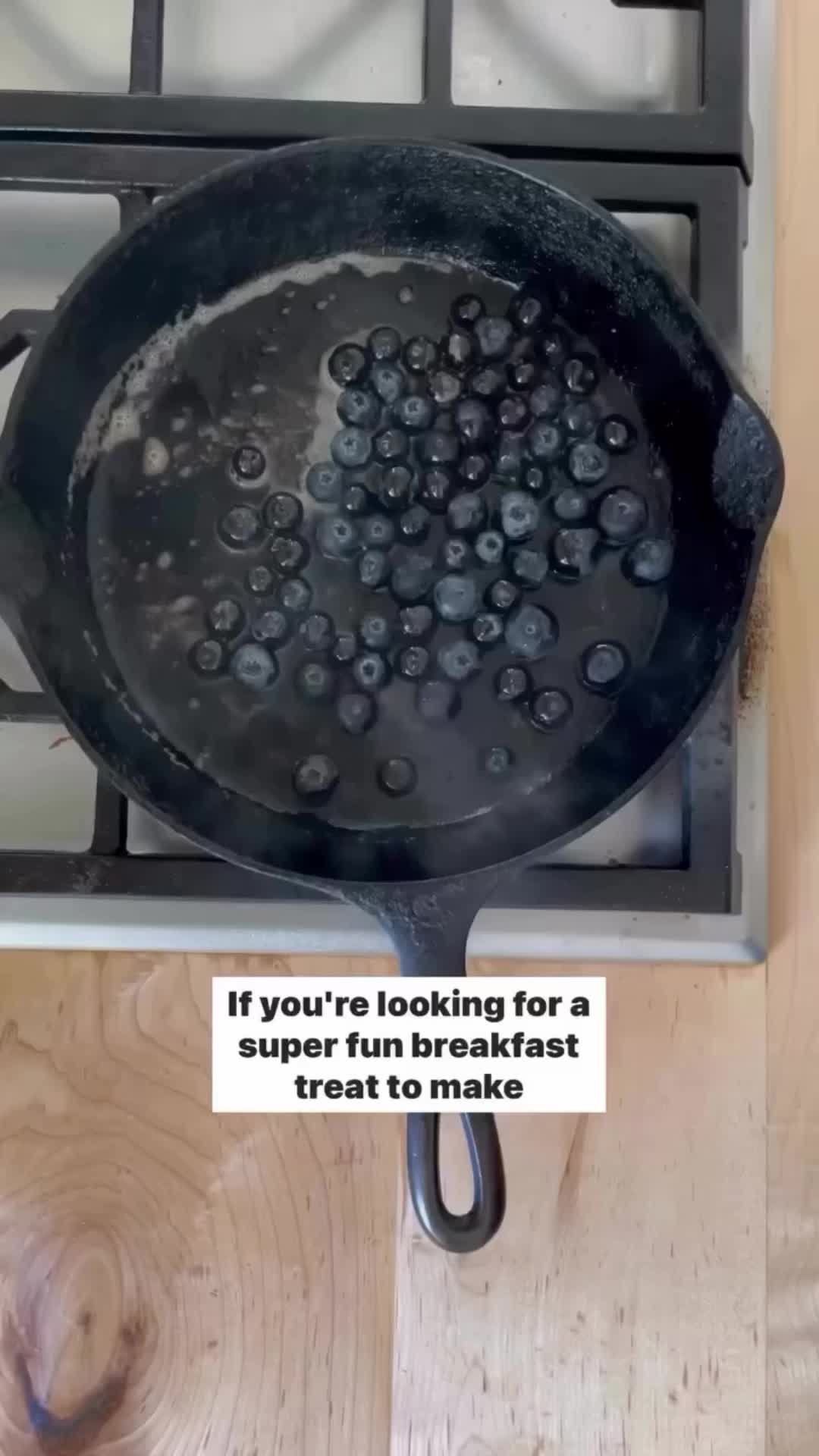 This may contain: a frying pan that is on top of a stove with words above it saying, if you're looking for a super fun breakfast treat to make